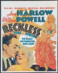 Reckless Poster Original USA Commercial Print 1980's Jean Harlow