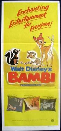 Bambi Poster Original Daybill 1979 Re-Issue Disney Thumper Deer