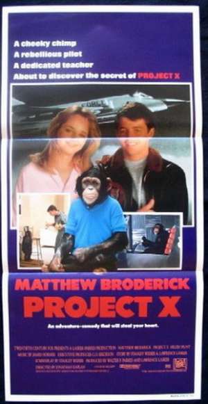 Project X Daybill Movie poster Matthew Broderick Helen Hunt Chimpanzees