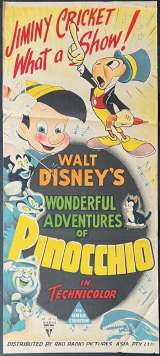 Pinocchio Poster Daybill Original Ultra Rare 1945 Re Issue Disney RKO