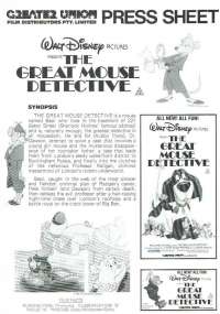 The Great Mouse Detective Movie Press Sheet Original Disney
