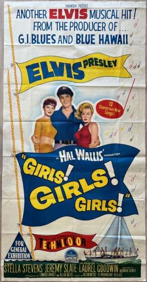 Girls Girls Girls Poster Three Sheet Original 1962 RARE Elvis Presley