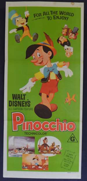 Pinocchio Movie Poster Original Daybill Disney 1970&#039;s Re-Issue