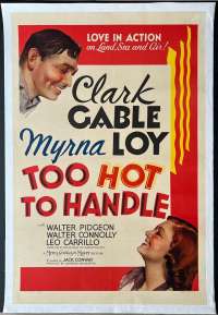 Too Hot To Handle 1938 movie poster USA One Sheet Linen Backed Clark Gable