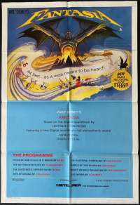 Fantasia Poster One Sheet Original 1982 Re-Issue Disney Mickey