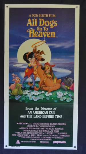 All Dogs Go To Heaven Movie Poster Original Daybill 1989 Burt Reynolds Don Bluth