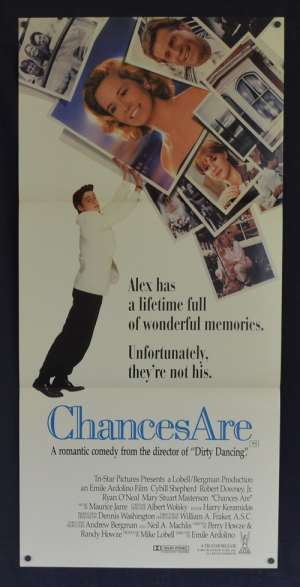Chances Are 1989 Daybill movie poster Robert Downey Jr. Cybill Shepherd