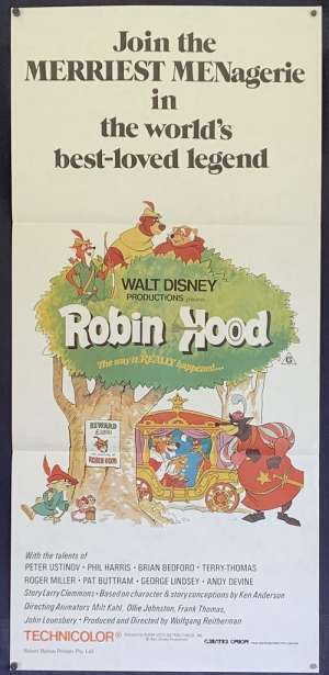 Robin Hood Poster Disney Original Daybill 1983 Re-Issue Animation