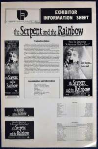 The Serpent And The Rainbow 1988 Movie Exhibitor Information Sheet Wes Craven