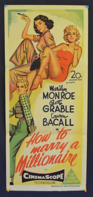 How To Marry A Millionaire movie poster Daybill Marilyn Monroe Lauren Bacall