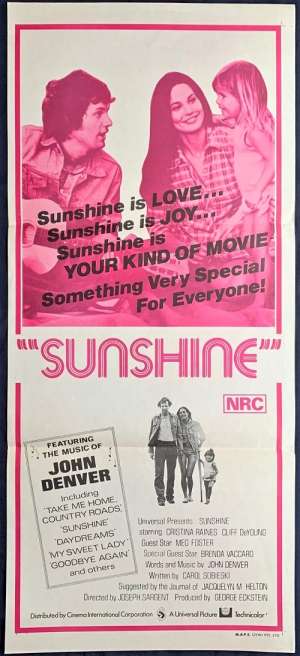 Sunshine Poster Original Daybill 1973 Cliff DeYoung John Denver Music
