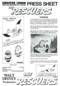 The Rescuers 1977 Movie Press Sheet Disney Bob Newhart Eva Gabo Geraldine Page