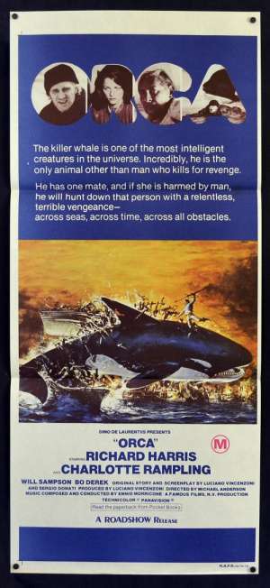 Orca Poster Original Movie Daybill 1977 Killer Whale Richard Harris Bo Derek