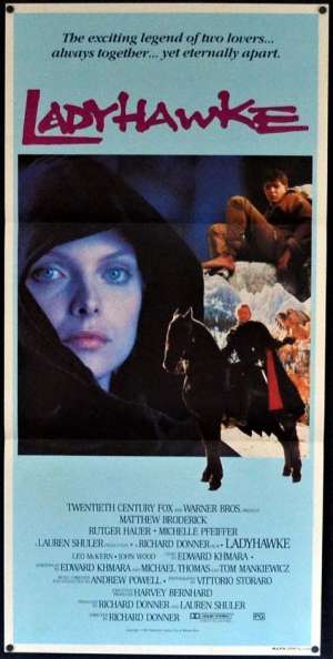 Ladyhawke Movie Poster Daybill Michelle Pfeiffer Rutger Hauer