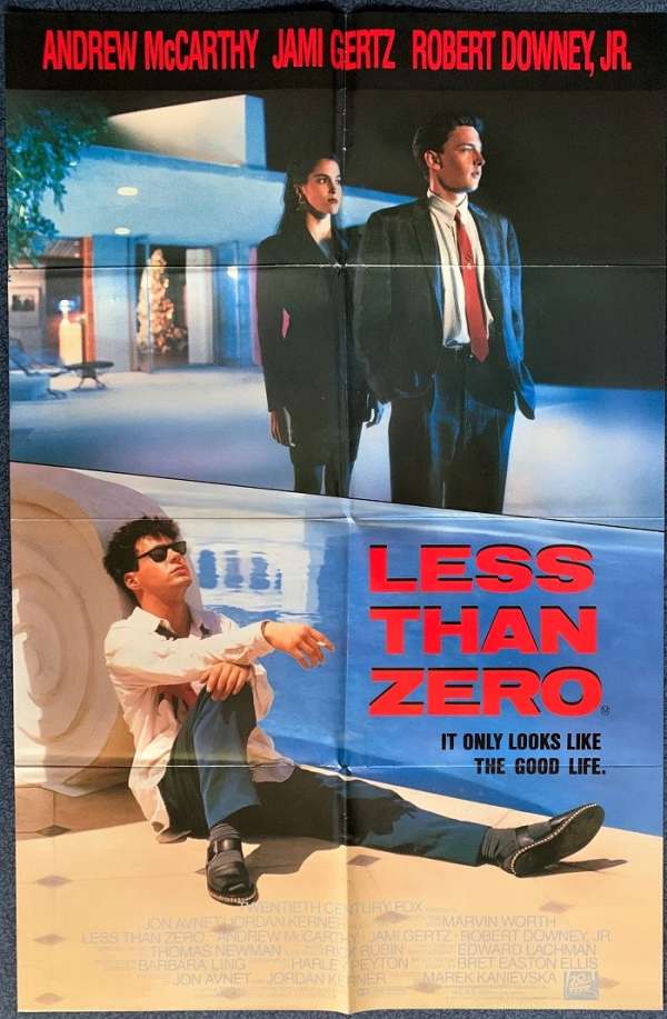 LESS THAN ZERO (1987) 9424 Movie Poster U.S. Release Robert Downey, Jr.  Andrew McCarthy Jami Gertz