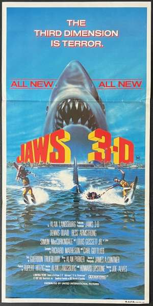 Jaws 3 Poster Daybill Rare 3-D Art Original 1983 Dennis Quaid Shark