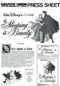 Sleeping Beauty movie Press Sheet Disney Re-Issue 1986