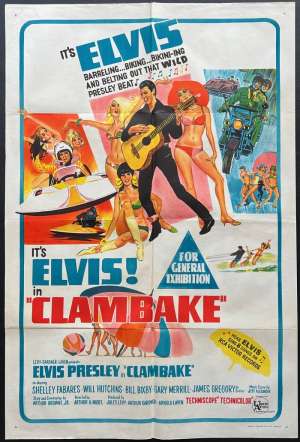 Clambake Poster One Sheet Original 1967 Elvis Guitar Shelly Fabares