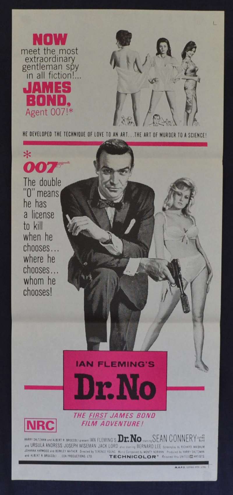 James Bond 007 Dr No Sean Connery Ian Fleming Movie poster Wall Clock film 
