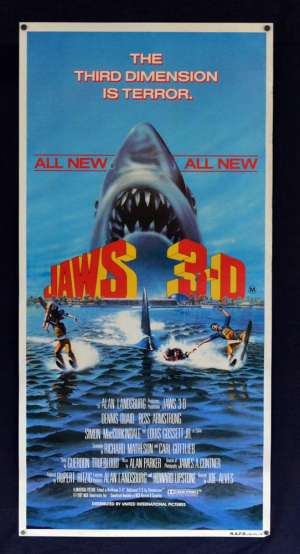 Jaws 3 Poster Original Daybill Rolled 3D Art 1983 Dennis Quaid
