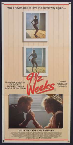 9 1/2 Weeks Movie Poster Original 1986 Daybill Mickey Rourke Sexy Kim Basinger
