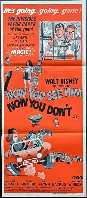 Now You See Him Now You Don&#039;t Poster Original Daybill 1972 Disney Kurt Russell Red Art