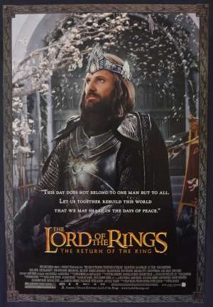 Lord Of The Rings Return Of The King One Sheet Poster USA Rolled Teaser Aragon Art