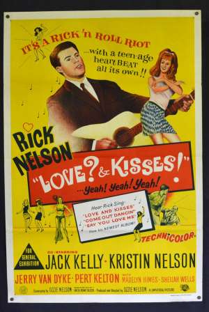 Love &amp; Kisses 1965 One Sheet Movie Poster Ricky Nelson Guitar Rock N Roll