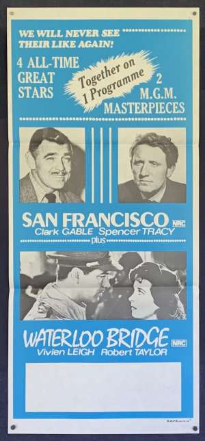 San Francisco Waterloo Bridge Double Feature Poster Original Daybill 1970&#039;s