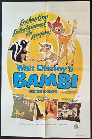 Bambi Poster Original One Sheet 1979 Re-Issue Disney Thumper Deer