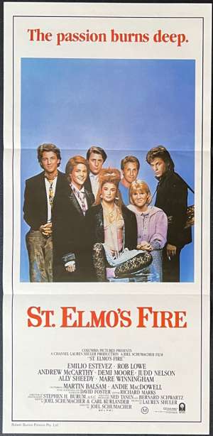 St Elmos Fire Movie Poster Original Daybill 1985 Rob Lowe Demi Moore Emilio Estevez