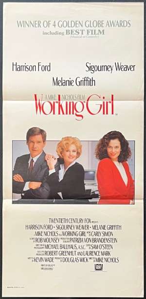 Working Girl 1988 Daybill Movie Poster Melanie Griffith, Sigourney Weaver, Harrison Ford