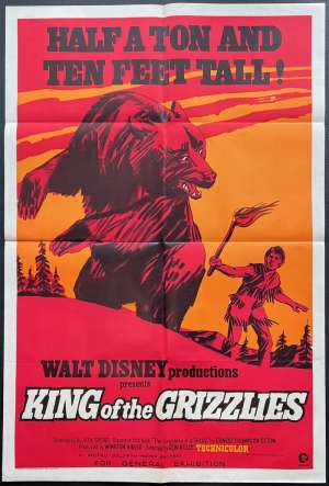 King Of The Grizzlies Poster One Sheet Original 1970 Disney John Yesno