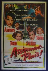 Assignment Paris Movie Poster Original USA One Sheet Film Noir Dana Andrews George Sanders