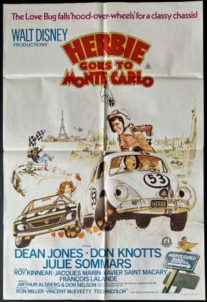 Herbie Goes To Monte Carlo Poster Original One Sheet 1977 Dean Jones Love Bug