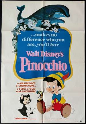 Pinocchio Movie Poster Original One Sheet Disney 1982 Re-Issue