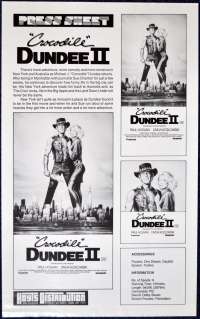 Crocodile Dundee 2 1988 Movie Press Sheet Paul Hogan Linda Kozlowski