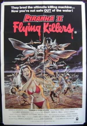 Piranha II Flying Killers Movie Poster Original One Sheet 1981 James Cameron