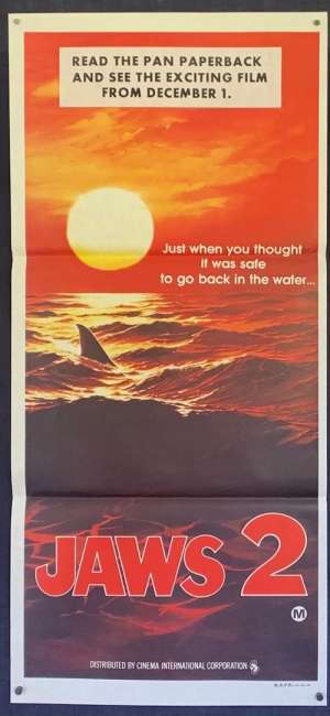 Jaws 2 Poster Original Daybill 1978 Rare Advance Red Artwork Shark Sunset