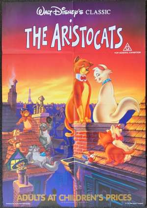 The Aristocats Poster Original One Sheet Disney Animation 1986 Re-Issue