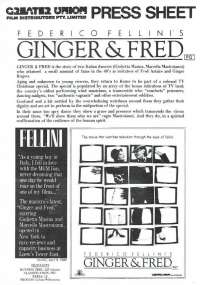Ginger &amp; Fred 1986 Movie Press Sheet Federico Fellini Marcello Mastroianni