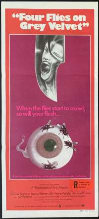 Four Flies On Grey Velvet Daybill Poster Original 1971 Dario Agento Horror