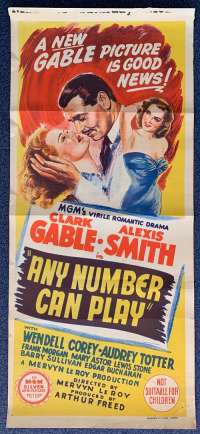 Any Number Can Play Poster Original Daybill 1949 Clark Gable Alexis Smith