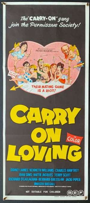 Carry On Loving Poster Original Daybill 1970 Sid James Joan Sims