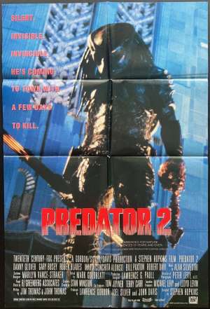 Predator 2 Poster Original One Sheet 1990 Danny Glover Gary Busey