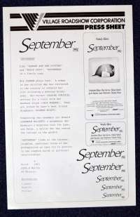 September Press Sheet Original 1987 Woody Allen Mia Farrow Dianne Wiest