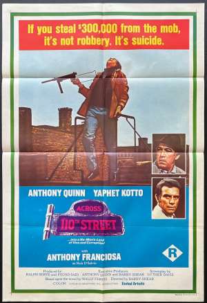 Across 110th Street Poster Original One Sheet Rare 1972 Anthony Quinn