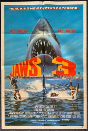 Jaws 3 Poster Original One Sheet 3D Art 1983 Dennis Quaid Shark