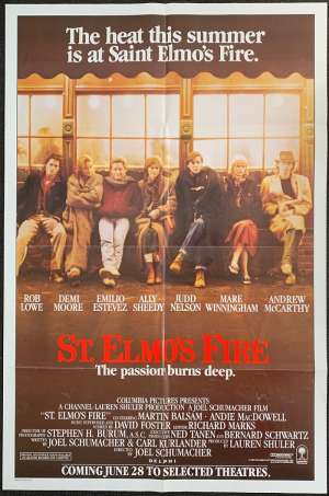 St Elmos Fire Poster Original Rare USA Advance Art 1985 Rob Lowe Demi Moore