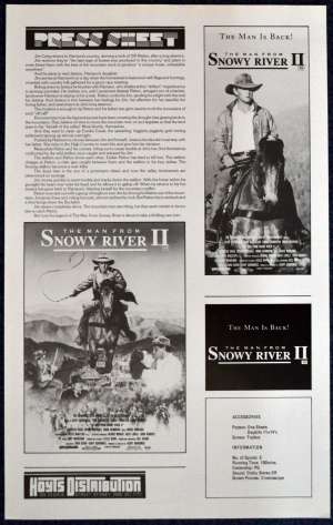 Man From Snowy River II Movie Press Sheet Tom Burlinson Sigrid Thornton